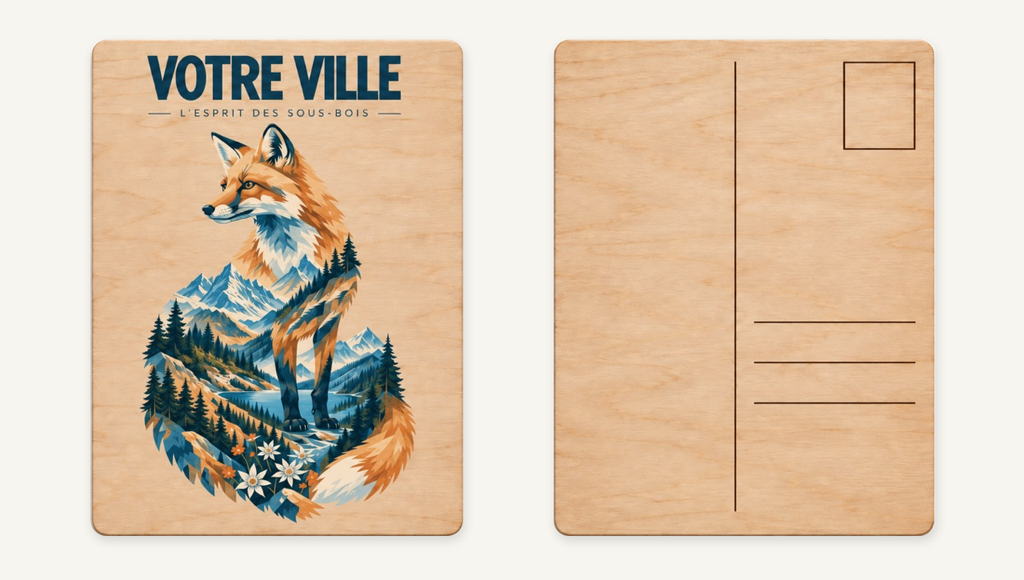 [NAT-STR-002_CP-BOIS] NATURA STRATA — Le renard (Carte postale bois)