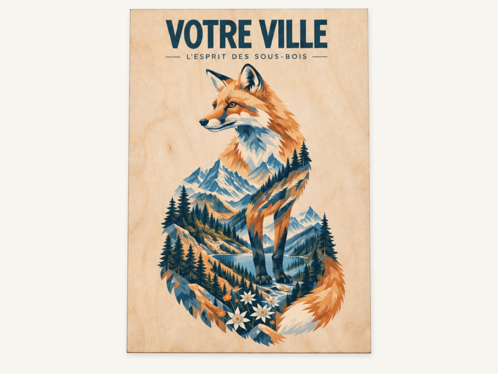 [NAT-STR-002_A4-BOIS] NATURA STRATA — Le renard (Affiche bois A4)