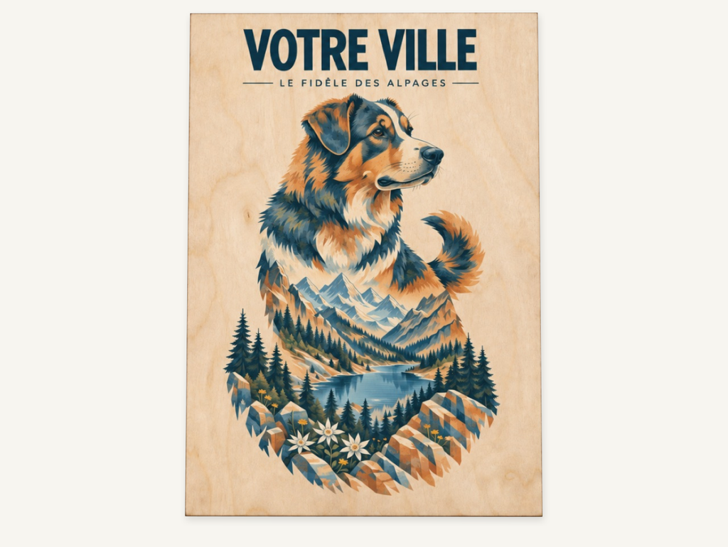 [NAT-STR-003_A4-BOIS] NATURA STRATA — Le chien de montagne (Affiche bois A4)