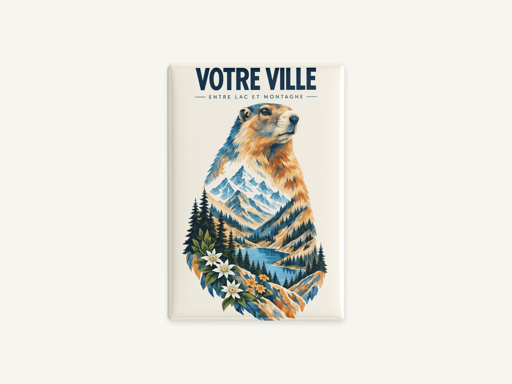 [NAT-STR-004_MAG-R] NATURA STRATA — La marmotte au bord du lac (Magnet rembordé)