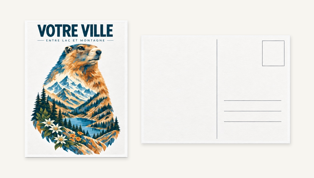 [NAT-STR-004_CP] NATURA STRATA — La marmotte au bord du lac (Carte postale papier)
