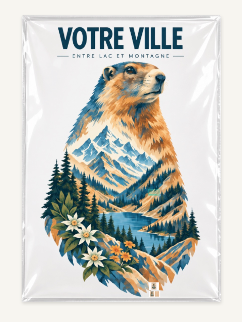 [NAT-STR-004_AFF-A4] NATURA STRATA — La marmotte au bord du lac (Affiche papier A4)