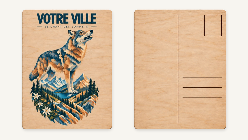 [NAT-STR-005_CP-BOIS] NATURA STRATA — Le loup (Carte postale bois)
