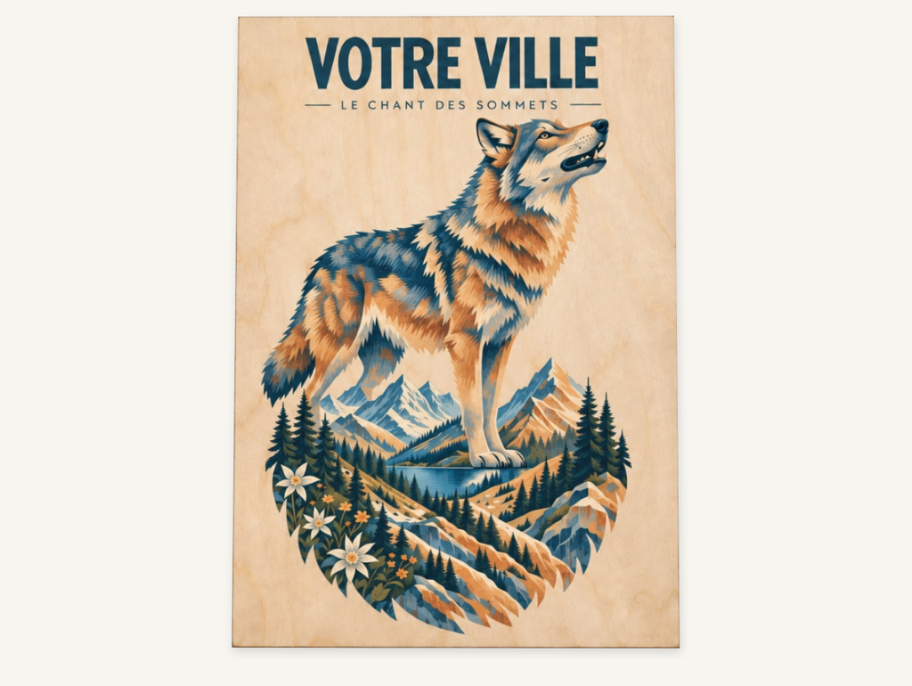 [NAT-STR-005_A4-BOIS] NATURA STRATA — Le loup (Affiche bois A4)