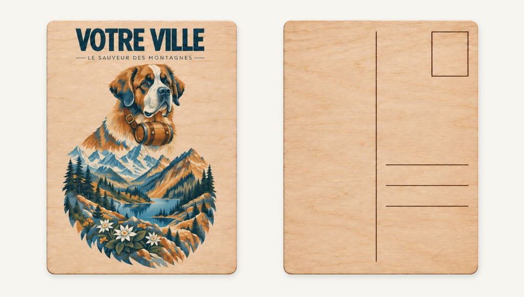 [NAT-STR-006_CP-BOIS] NATURA STRATA — Le saint-bernard (Carte postale bois)