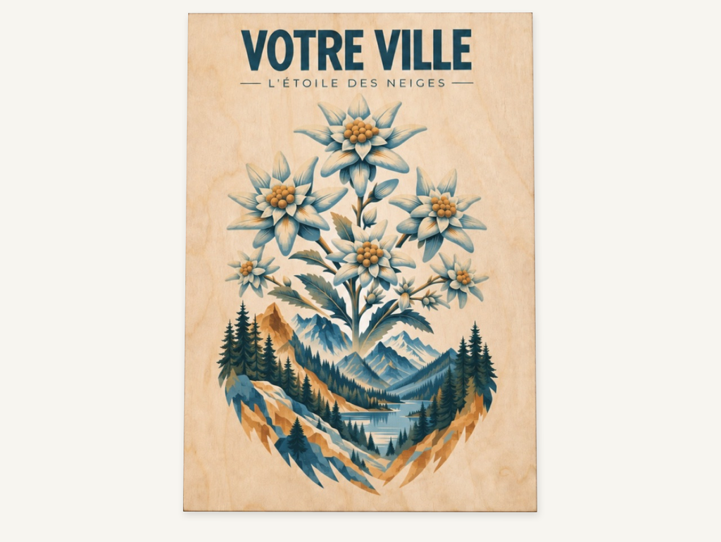 [NAT-STR-007_A4-BOIS] NATURA STRATA — L’edelweiss (Affiche bois A4)