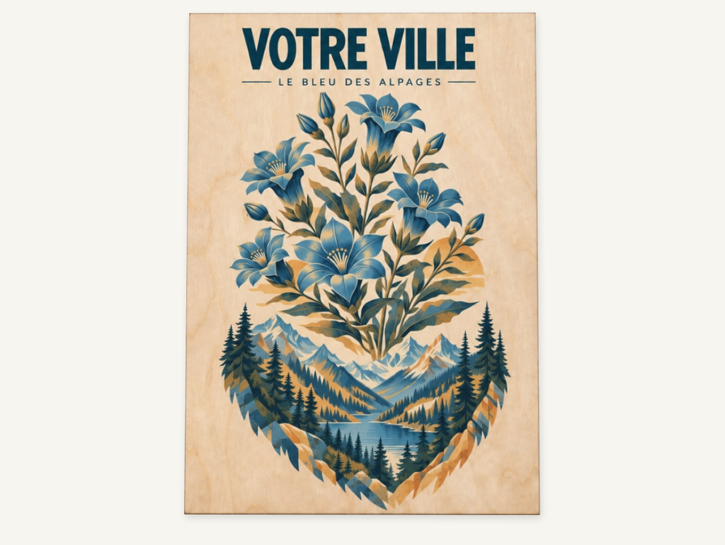 [NAT-STR-008_A4-BOIS] NATURA STRATA — Les fleurs bleues (Affiche bois A4)