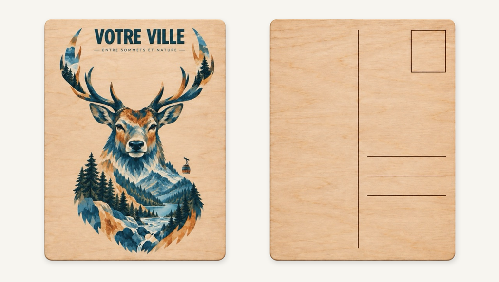 [NAT-STR-009_CP-BOIS] NATURA STRATA — Le cerf (Carte postale bois)