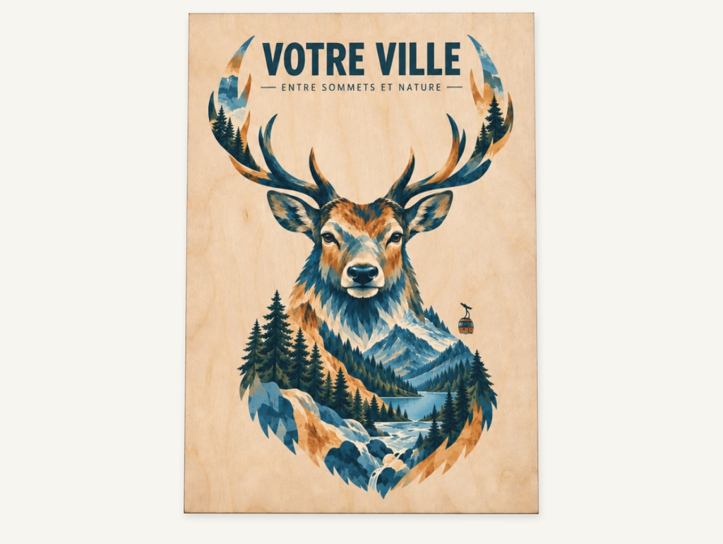 [NAT-STR-009_A4-BOIS] NATURA STRATA — Le cerf (Affiche bois A4)