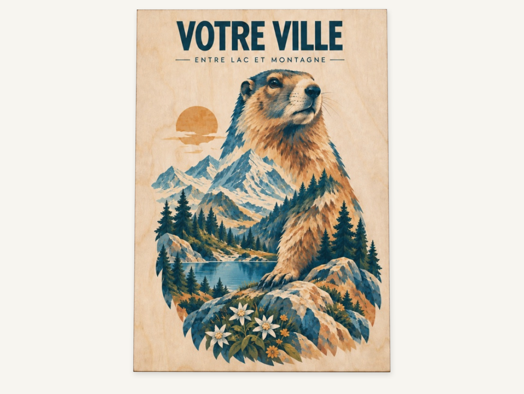 [NAT-STR-010_A4-BOIS] NATURA STRATA — La marmotte au soleil (Affiche bois A4)