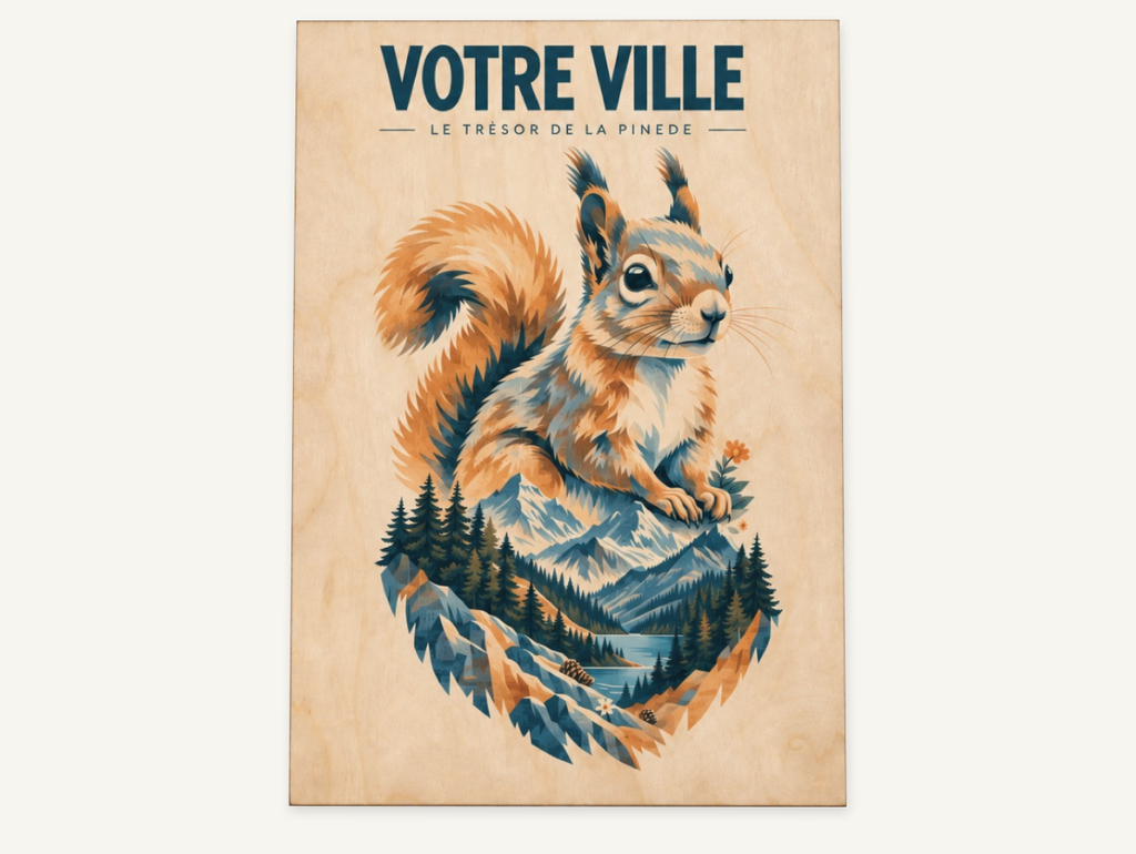 [NAT-STR-011_A4-BOIS] NATURA STRATA — L’écureuil (Affiche bois A4)