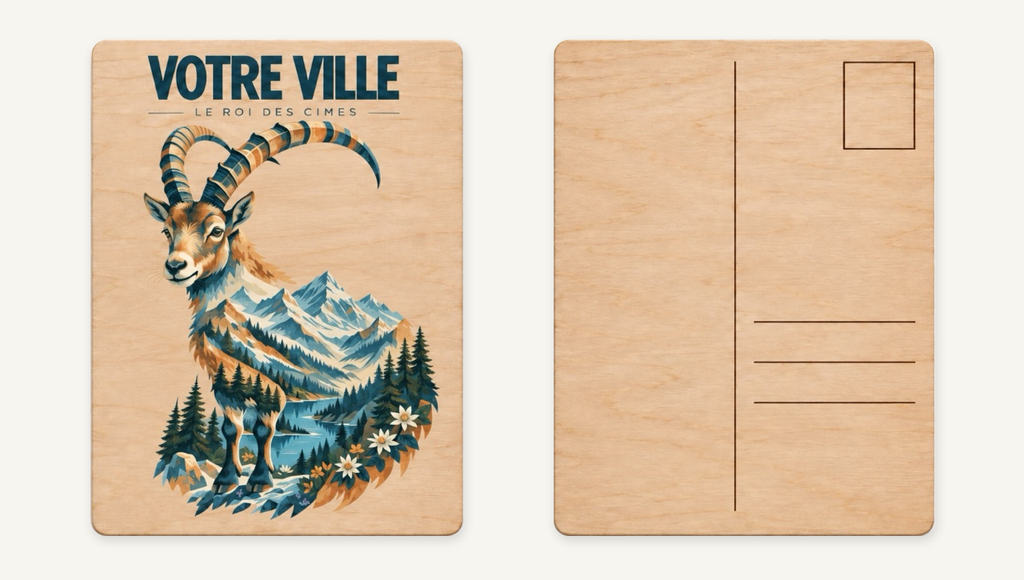 [NAT-STR-012_CP-BOIS] NATURA STRATA — Le bouquetin (Carte postale bois)