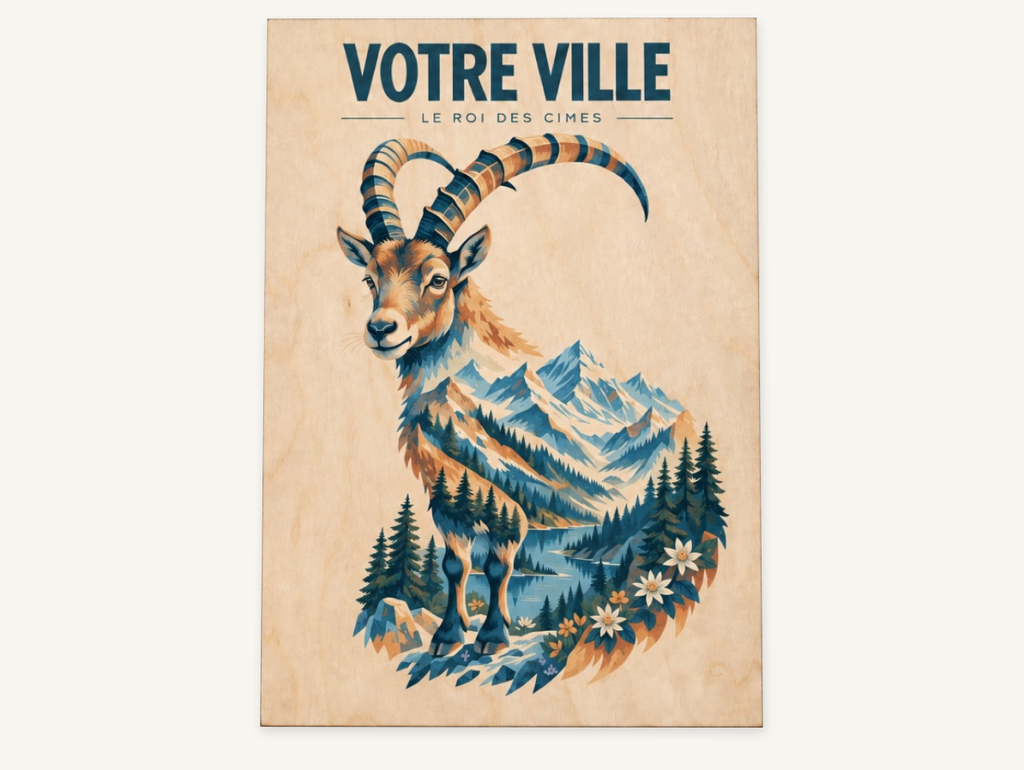 [NAT-STR-012_A4-BOIS] NATURA STRATA — Le bouquetin (Affiche bois A4)