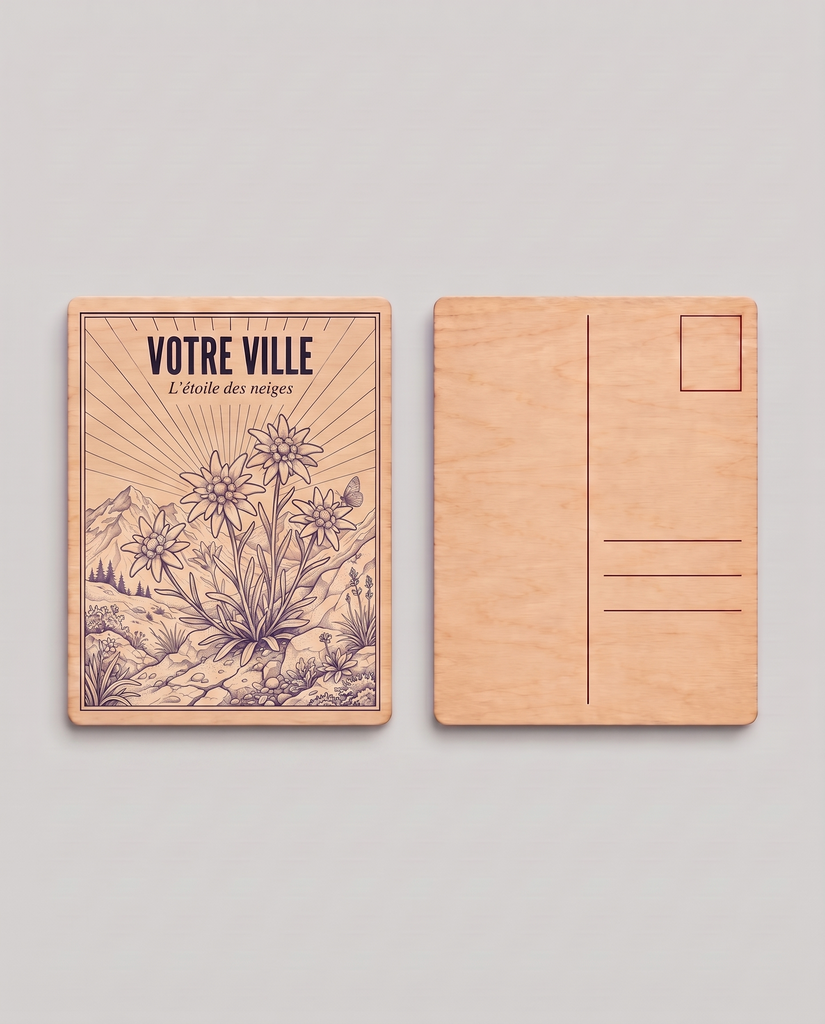 [NAT-ESQ-004_CP-BOIS] NATURA ESQUISSE — L’étoile des neiges (Carte postale bois)