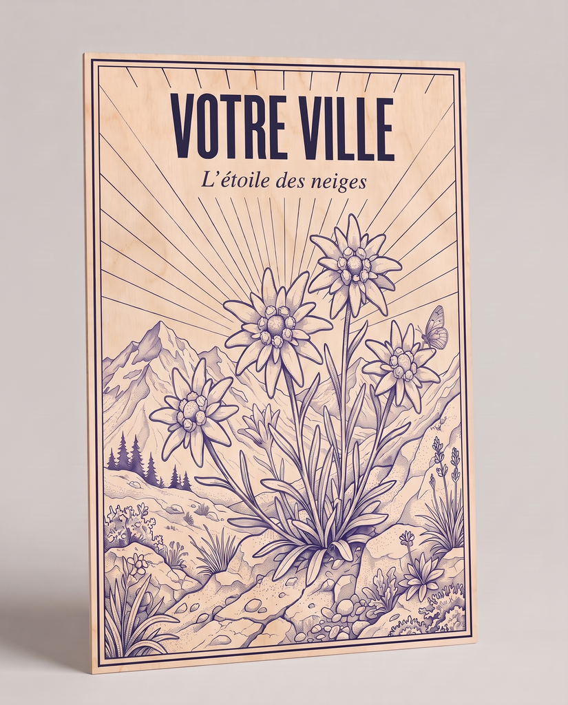 [NAT-ESQ-004_A4-BOIS] NATURA ESQUISSE — L’étoile des neiges (Affiche bois A4)