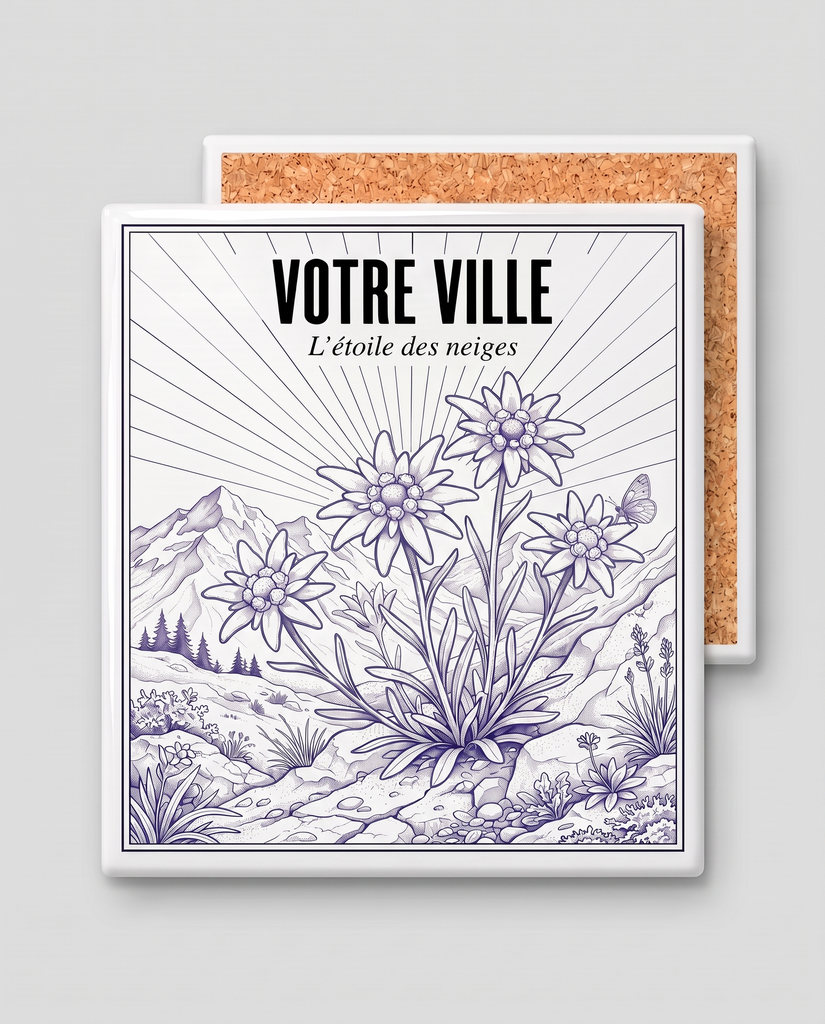 [NAT-ESQ-004_SV-CARRE] NATURA ESQUISSE — L’étoile des neiges (Sous-verre carré)