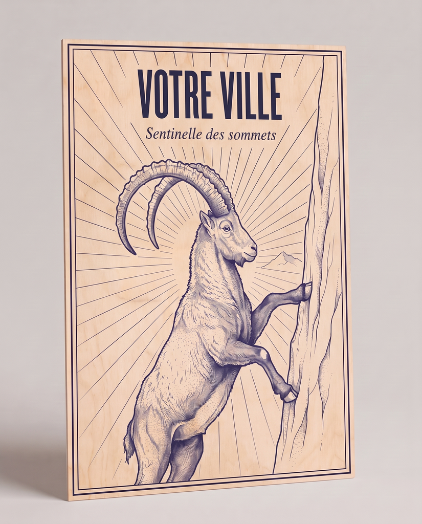 [NAT-ESQ-005_A4-BOIS] NATURA ESQUISSE — Sentinelle des sommets (Affiche bois A4)