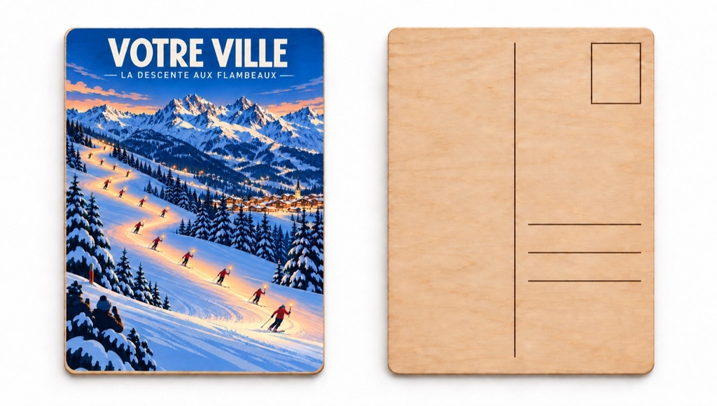 [ILL-GEN-014_CP-BOIS] ILLUSTRATA — La descente aux flambeaux (Carte postale bois)