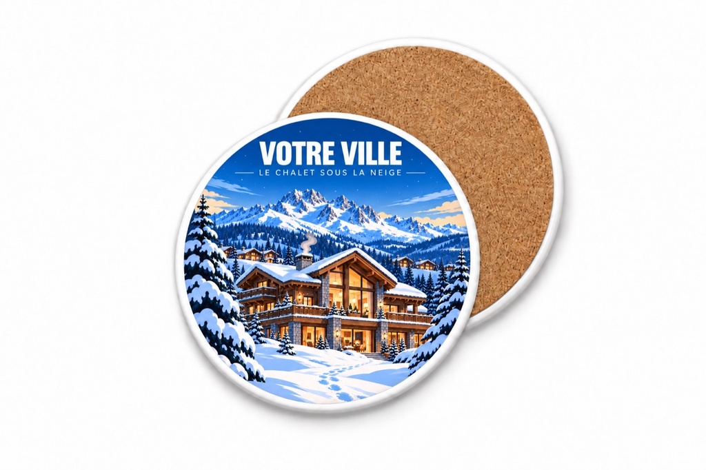 [ILL-GEN-017_SV-ROND] ILLUSTRATA — Le chalet sous la neige (Sous-verre rond)