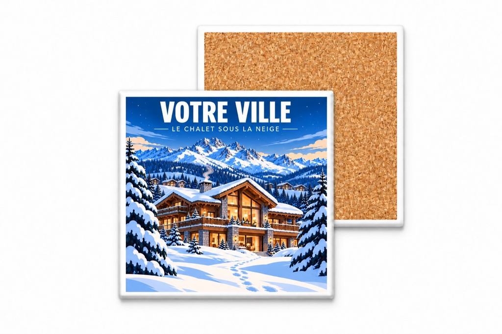 [ILL-GEN-017_SV-CARRE] ILLUSTRATA — Le chalet sous la neige (Sous-verre carré)